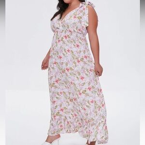 Forever 21 Floral Tropical Self Tie Straps Deep V-neck Tiered Hem Maxi Dress 3X